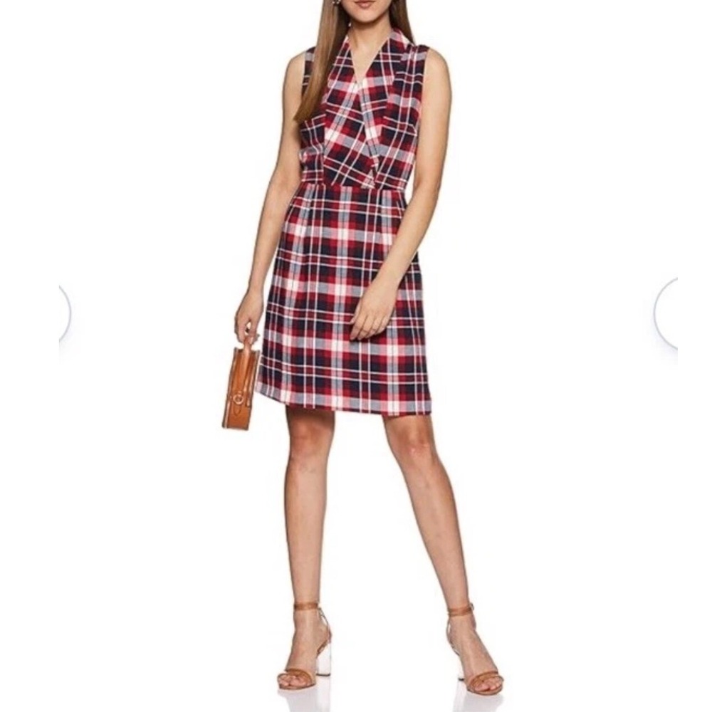 Tommy Hilfiger Plaid V-Neck Dress Sleeveless Career Party Casual Women's Size 6